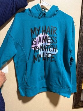 Teal Graphic Hoodie - "My Hair Is A Mess"